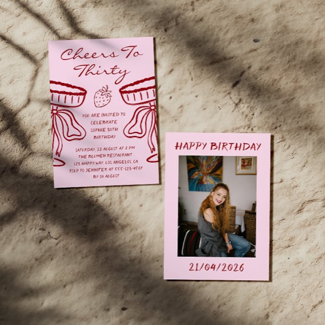 Invitation élégante rose pour les 30 ans « Cheers  (Créateur téléchargé)
