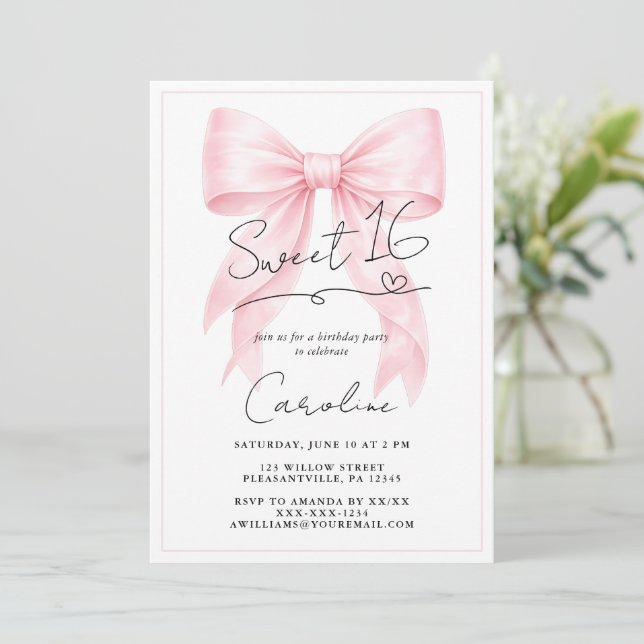 Invitation élégante rose pour Sweet 16 (Debout devant)