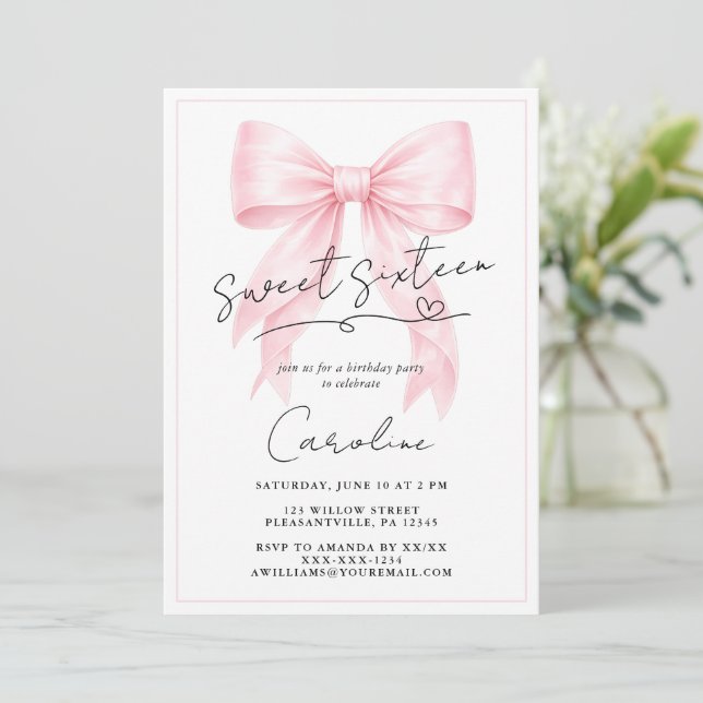 Invitation élégante rose pour Sweet 16 (Debout devant)