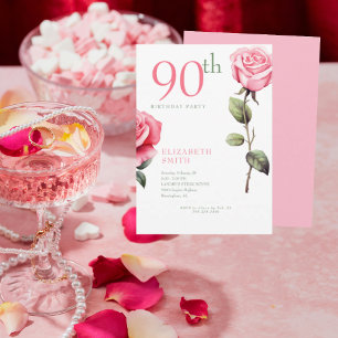 Invitation Élégante Rose rose 90e anniversaire de fête Invita