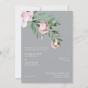 Invitation Élégante Rose Rose et Mariage Gris Sans Parents