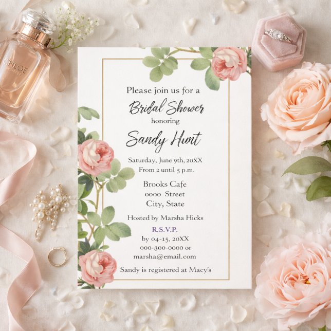 Invitation Élégante Rose Rose Florale Fête de Mariage (Créateur téléchargé)
