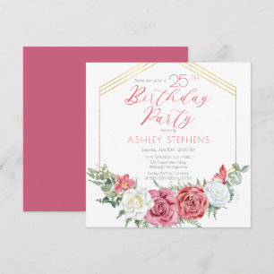 Invitation Élégante rose rose   Gold Frame 25e fête d'anniver