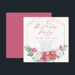 Invitation Élégante rose rose | Gold Frame 40th Birthday Part<br><div class="desc">Fleur rose et blanche élégante et élégante,  vert sage,  vert vert,  design de texte "Anniversaire" avec cadre géométrique de lignes dorées.</div>