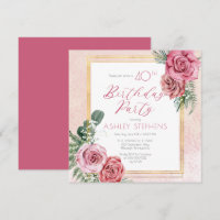 Élégante rose rose | Gold Frame 40th Birthday Part