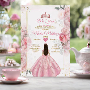 Invitation Elégante Rose Rose Or Floral Princess Mis Quince