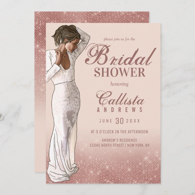 Invitation Élégante Rose Rose Rose Parties scintillant or Fêt (Devant / Derrière)