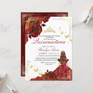 Invitation Elégante Rose Rouge Or Princesse Quinceañera