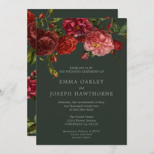 Invitation Élégante rose rouge sur Mariage classique vintage