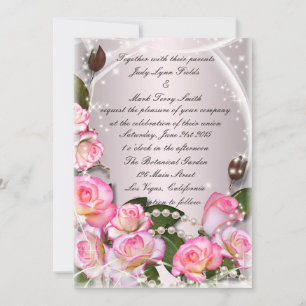 Invitation Élégante Roses Et Perles Roses Rose