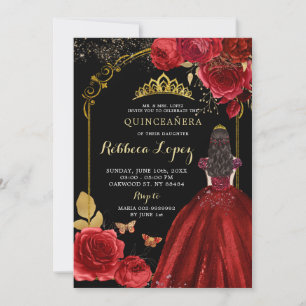 Invitation Elégante Roses Rouges Noires Princesse XV Años