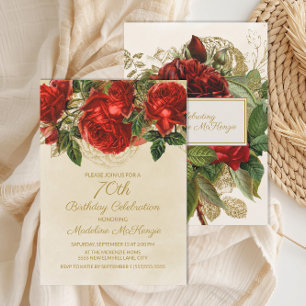 Invitation Elégante Roses rouges Vintages 70e anniversaire