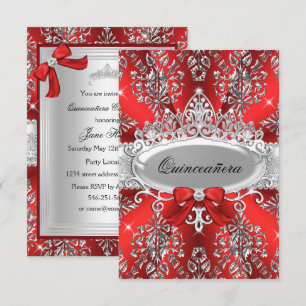 Invitation élégante rouge couronne argentée damass