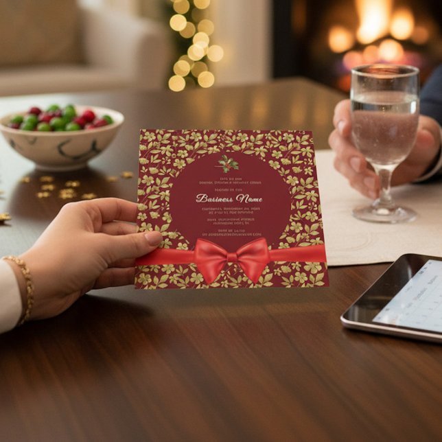 Invitation élégante rouge et or pour la soirée de  (Créateur téléchargé)