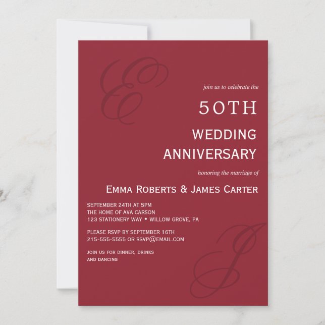 Invitation élégante rouge pour le 50e anniversaire (Devant)