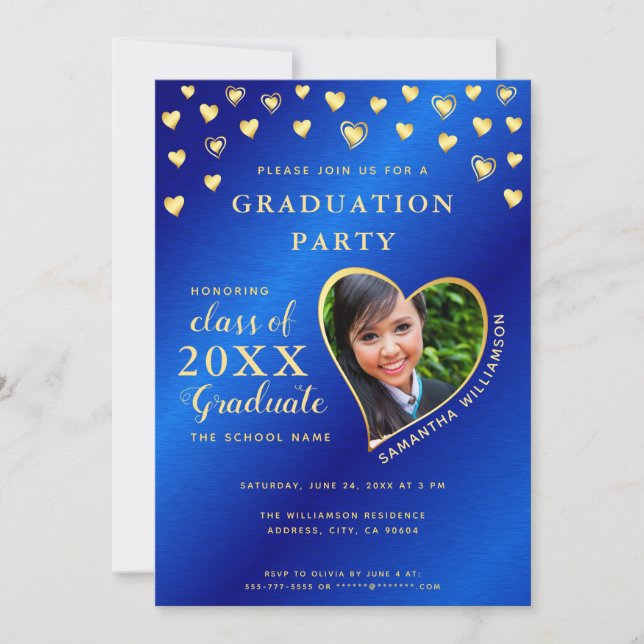Invitation Élégante Royal Blue and Gold Class 2025 Graduation (Devant)