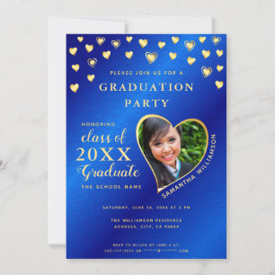 Invitation Élégante Royal Blue and Gold Class 2025 Graduation