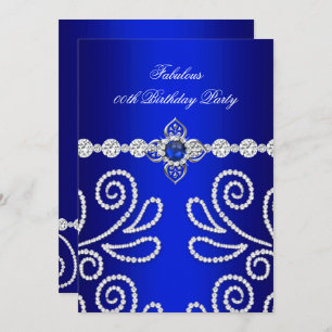 Invitation Elégante Royal Blue Diamond Pearl fête d'anniversa