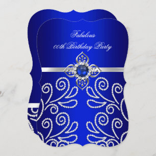 Invitation Elégante Royal Blue Diamond Pearl Party d'annivers