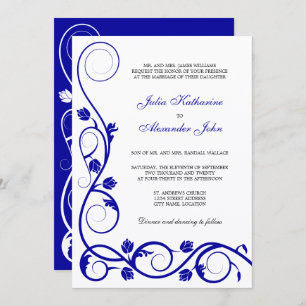 Invitation Elégante Royal Blue et White Swirls