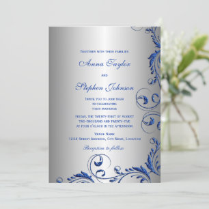 Invitation Elégante Royal Blue Faux Parties scintillant Flora