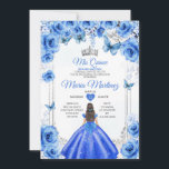 Invitation Elégante Royal Blue Floral Princess Mis Quince<br><div class="desc">Elégante Royal Blue Floral Princess Mis Quince Invitation Mis Quince 15 Anos,  16e Anniversaire Papillon.</div>