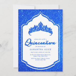 Invitation Elégante Royal Blue Glittery Quinceanera