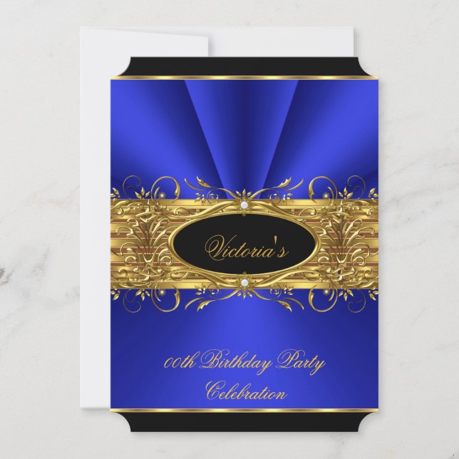 Invitation Elégante Royal Blue Gold Black Birthday Party 2 (Devant)