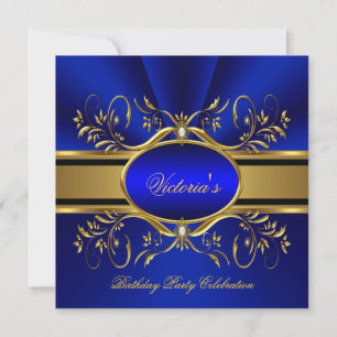Invitation Elégante Royal Blue Gold fête d'anniversaire 2