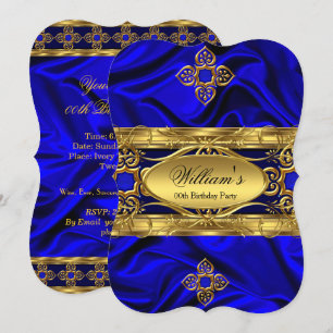 Invitation Elégante Royal Blue Gold Gems Soie Anniversaire 2