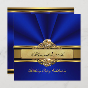Invitation Elégante Royal Blue Gold Pearl fête d'anniversaire