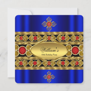 Invitation Elégante Royal Blue Gold Red Gems fête d'anniversa