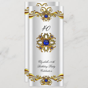 Invitation Elégante Royal Blue Jewel Gold Anniversaire Party