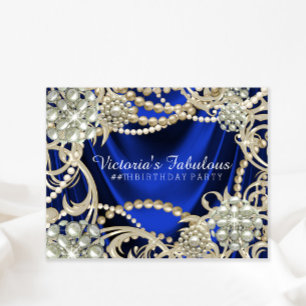 Invitation Elégante Royal Blue Pearl fête d'anniversaire