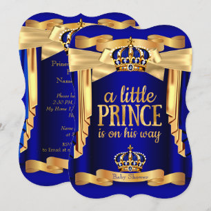Invitation Élégante Royal Blue Prince Baby shower Gold Crowes