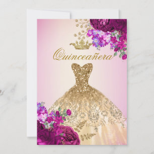 Invitation Elégante Royal Gold Bourgogne Rose Quinceanera