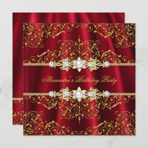 Invitation Elégante Royal Red & Gold Damask Anniversaire Part
