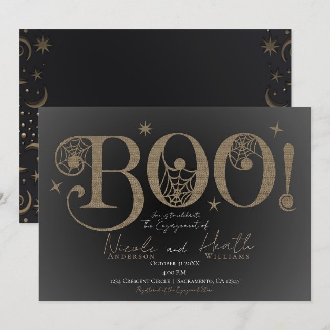 Invitation Élégante Rustique BOO Magique Fiançailles d'Hallow (Devant / Derrière)