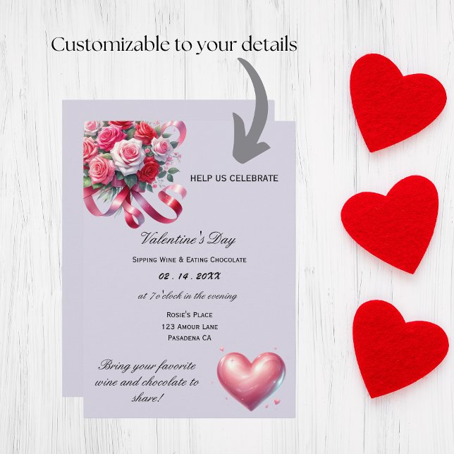Invitation Élégante Saint-Valentin (Gather friends for a special night with this elegant valentine's invitation)