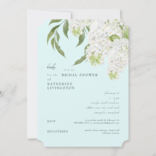Invitation Élégante Seafoam de Fête de Mariage aux Hydrangeas (Devant)