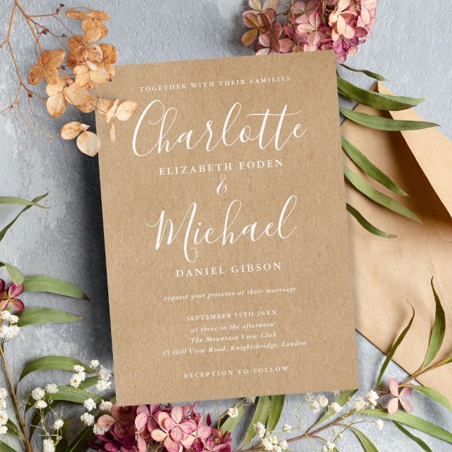 Invitation Élégante Signature Mariage Kraft Rustique (Créateur téléchargé)