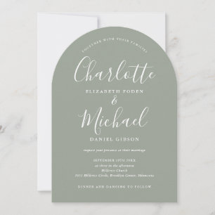 Invitation Élégante Signature Moderne Mariage Vert Sauge Arch