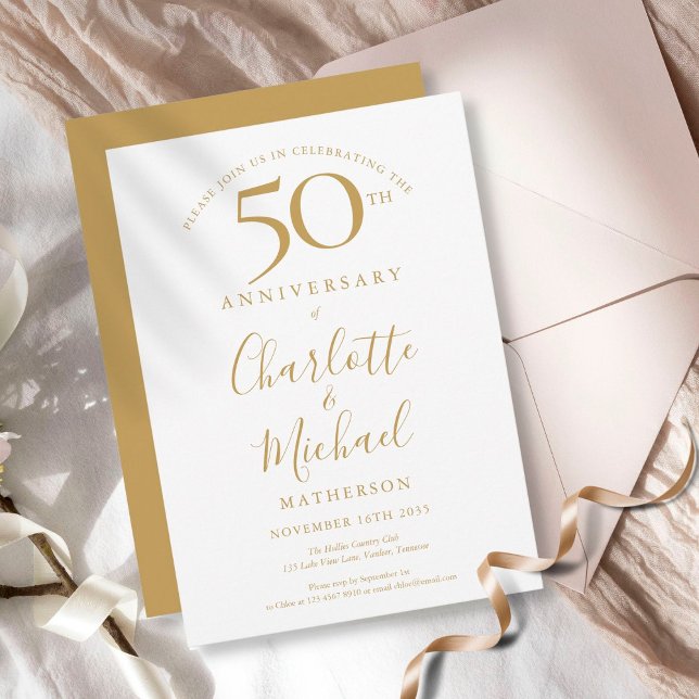 Invitation Élégante Signature Or 50e Anniversaire de Mariage (Créateur téléchargé)