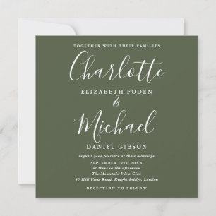 Invitation Élégante signature Script Olive Green Mariage Phot