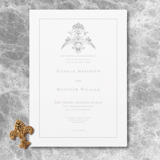 Invitation Elégante Silver Grey Chinoiserie Cherub Mariage (Elegant Silver Gray Chinoiserie Cherub Wedding Invitation)