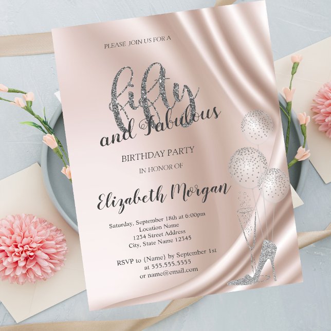 Invitation Élégante Silver High Heels 50e fête d'anniversaire (Créateur téléchargé)