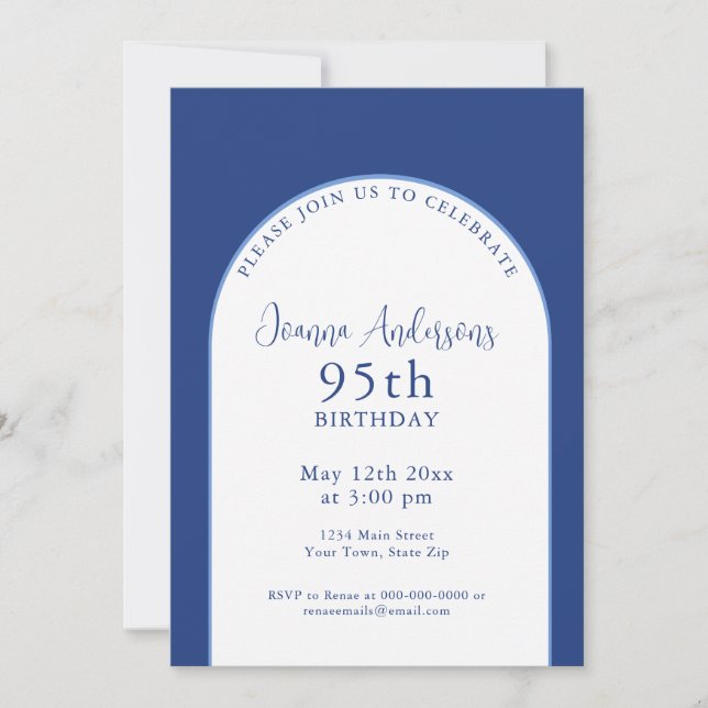 Invitation Elégante Simple Blue 95th Birthday Party (Devant)