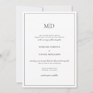 Invitation Élégante Simple Écriture Monogramme Mariage Blanc