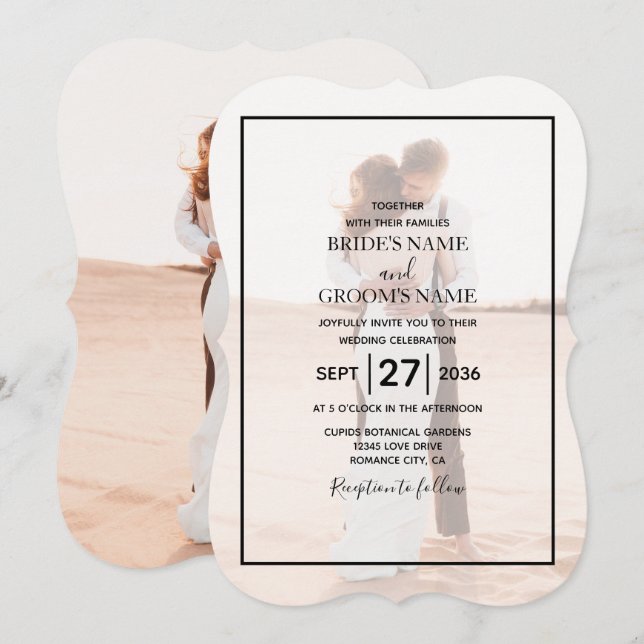 Invitation Élégante Simple Minimaliste Photo Mariage (Devant / Derrière)