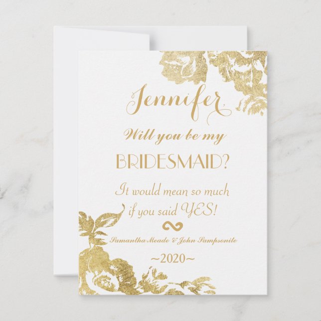 Invitation Élégante Simple Moderne Rose Floral Gold Bridesmai (Devant)